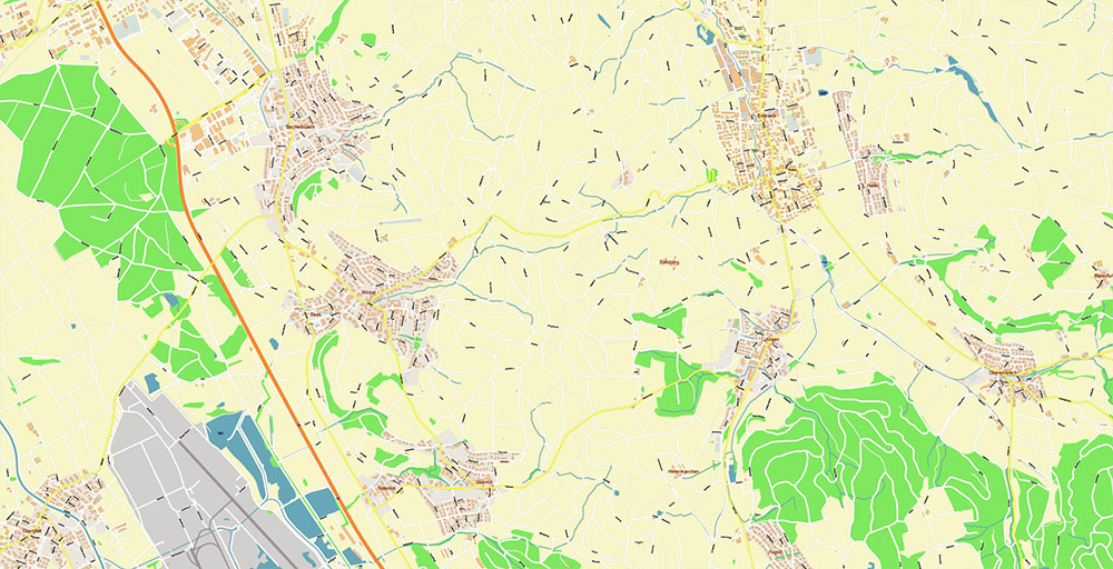 Zurich International Airport Map Vector Exact High Detailed Street Map editable Adobe Illustrator in layers