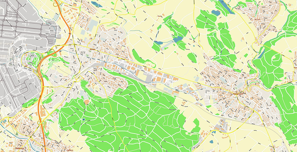 Zurich International Airport Map Vector Exact High Detailed Street Map editable Adobe Illustrator in layers