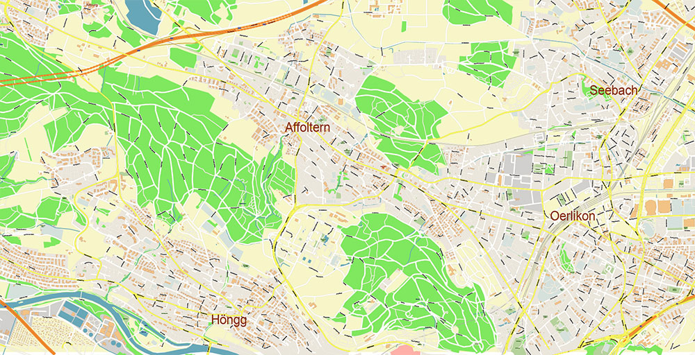 Zurich International Airport Map Vector Exact High Detailed Street Map editable Adobe Illustrator in layers