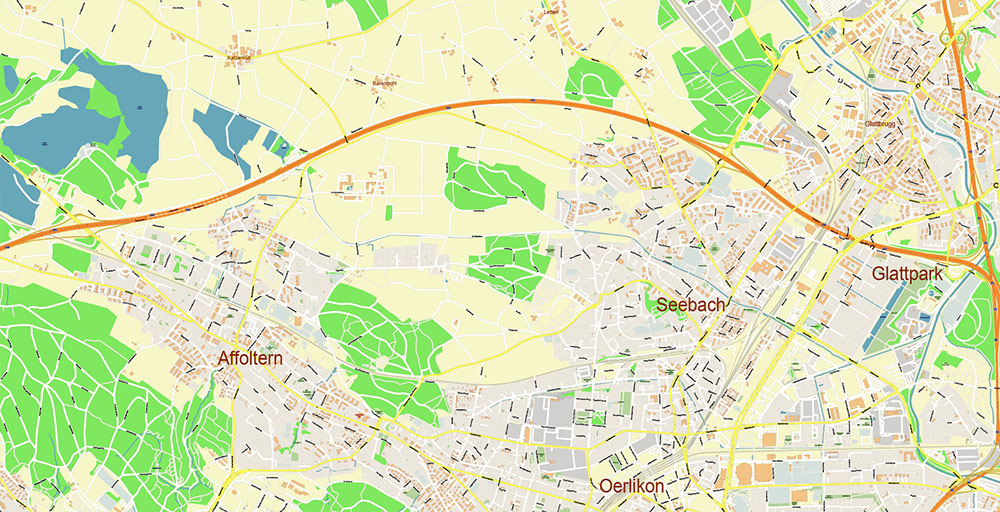 Zurich International Airport Map Vector Exact High Detailed Street Map editable Adobe Illustrator in layers