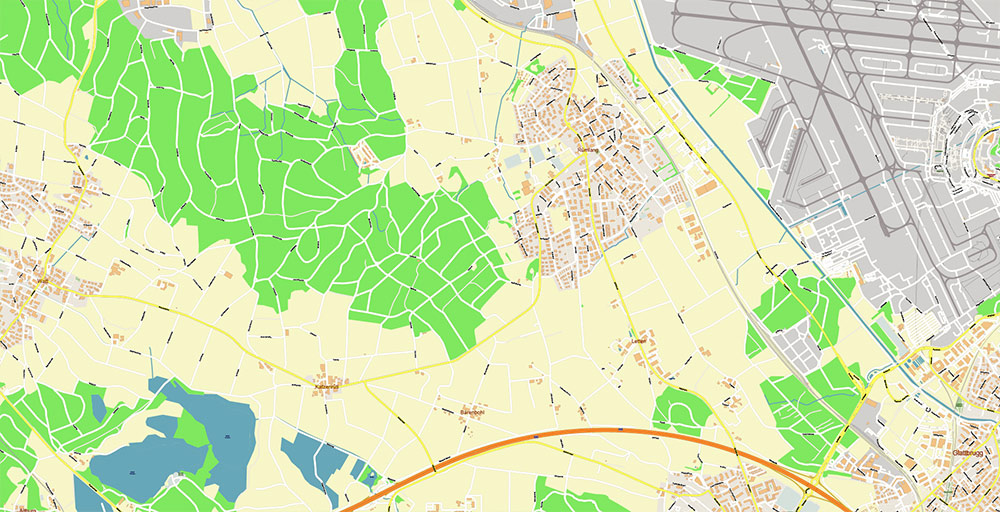 Zurich International Airport Map Vector Exact High Detailed Street Map editable Adobe Illustrator in layers