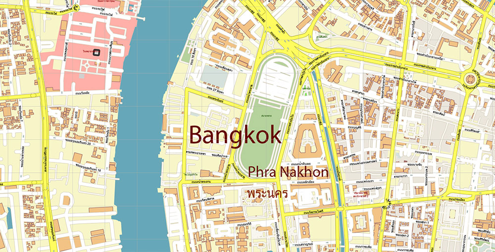 Bangkok Thailand Vector Map Exact High Detailed Street Map editable Adobe Illustrator in layers