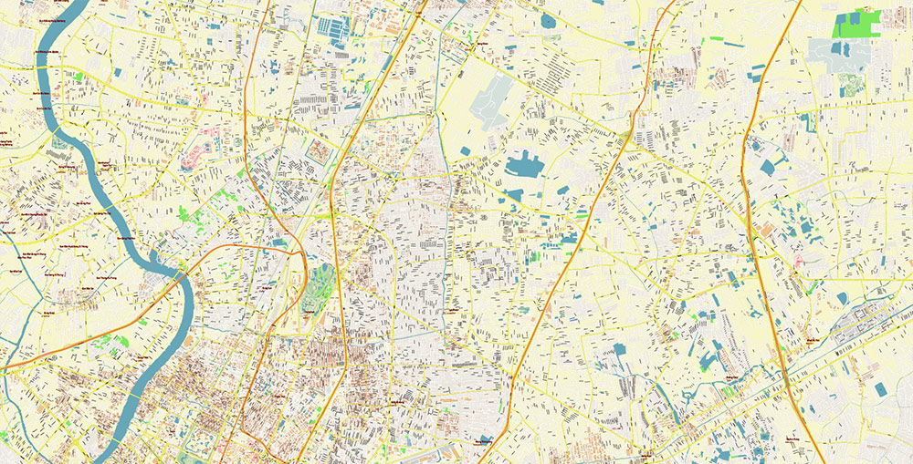 Bangkok Thailand Vector Map Exact High Detailed Street Map editable Adobe Illustrator in layers