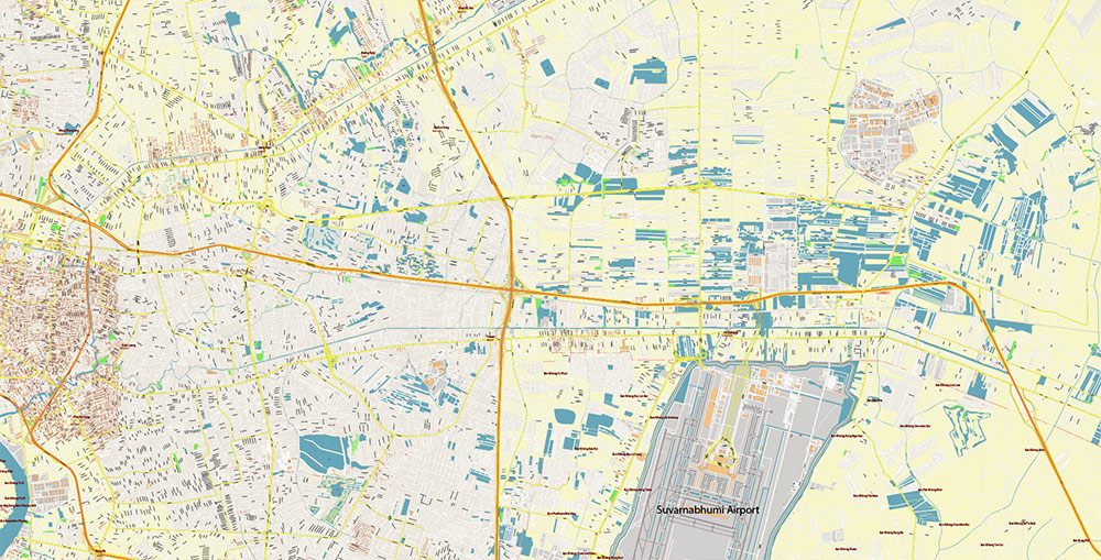 Bangkok Thailand Vector Map Exact High Detailed Street Map editable Adobe Illustrator in layers