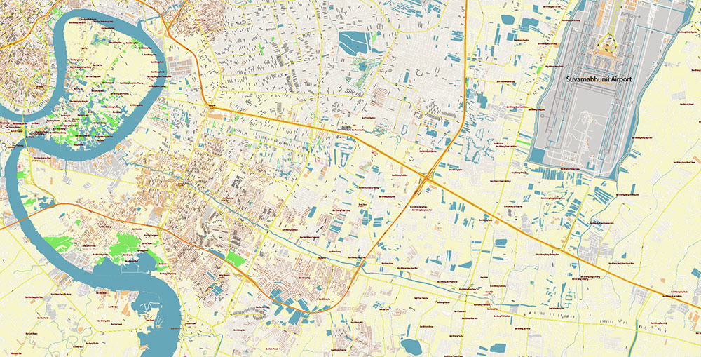 Bangkok Thailand Vector Map Exact High Detailed Street Map editable Adobe Illustrator in layers