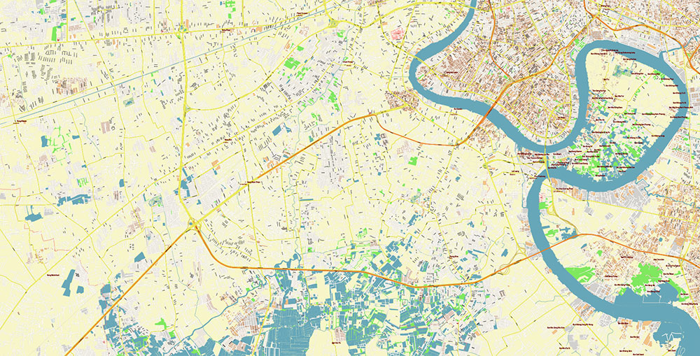 Bangkok Thailand Vector Map Exact High Detailed Street Map editable Adobe Illustrator in layers