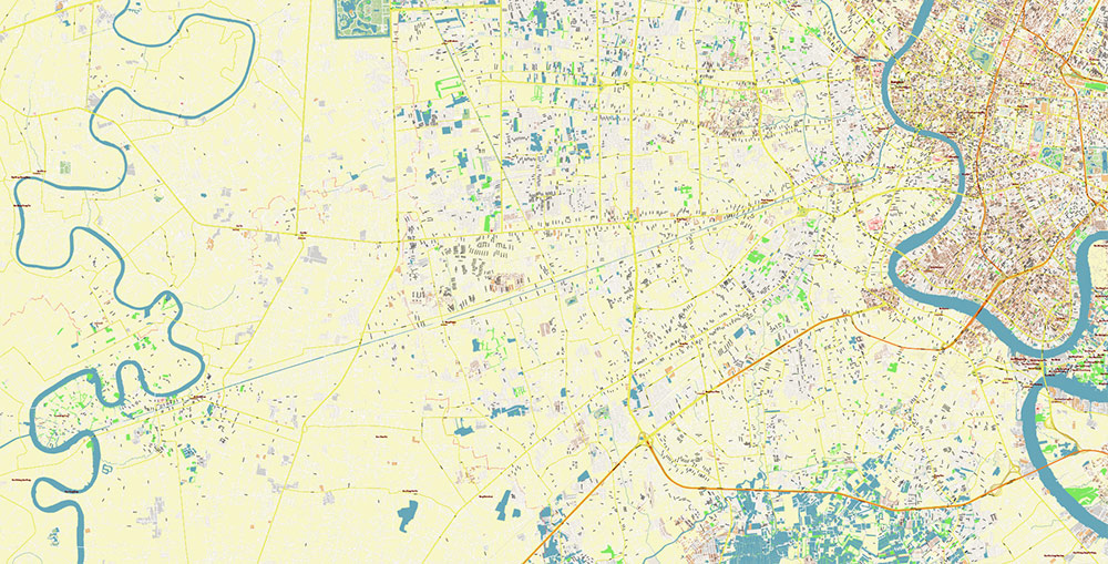 Bangkok Thailand Vector Map Exact High Detailed Street Map editable Adobe Illustrator in layers