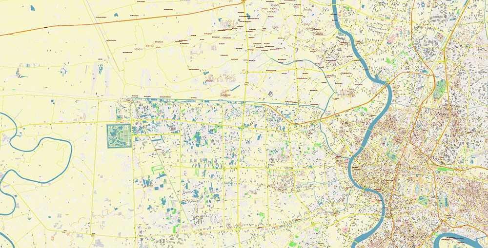 Bangkok Thailand Vector Map Exact High Detailed Street Map editable Adobe Illustrator in layers