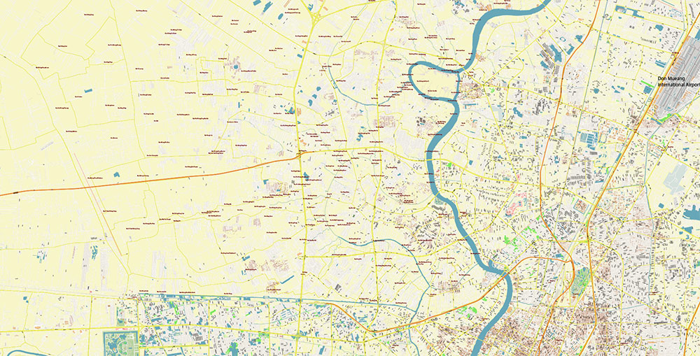 Bangkok Thailand Vector Map Exact High Detailed Street Map editable Adobe Illustrator in layers