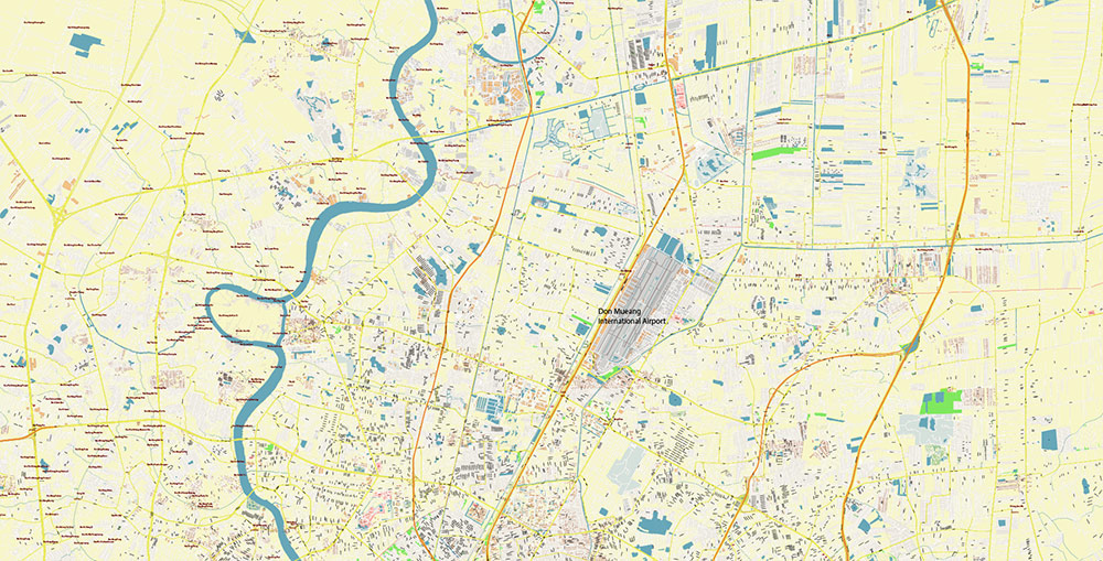 Bangkok Thailand Vector Map Exact High Detailed Street Map editable Adobe Illustrator in layers