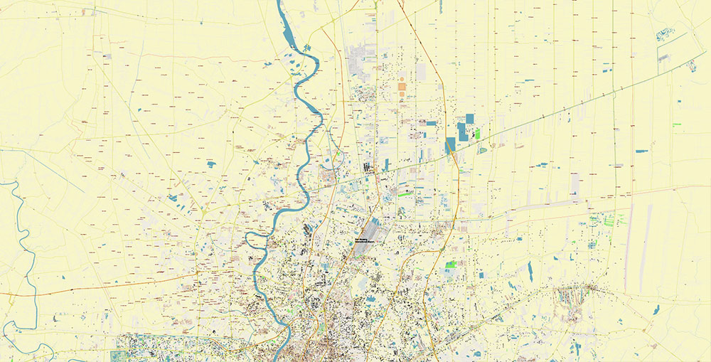 Bangkok Thailand Vector Map Exact High Detailed Street Map editable Adobe Illustrator in layers