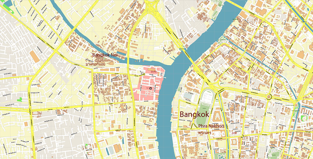 Bangkok Thailand Vector Map Exact High Detailed Street Map editable Adobe Illustrator in layers