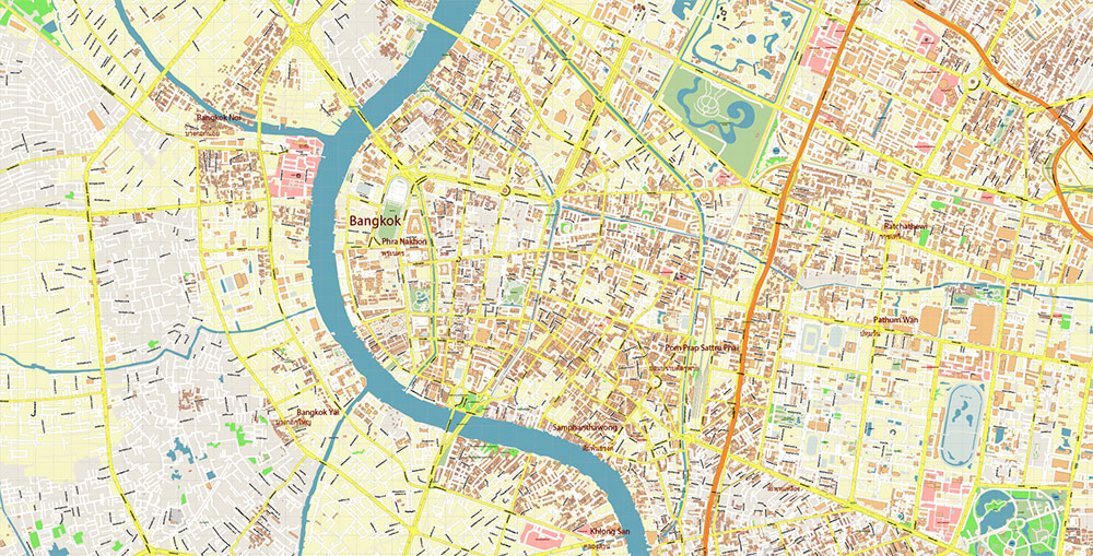 Bangkok Thailand Vector Map Exact High Detailed Street Map editable Adobe Illustrator in layers