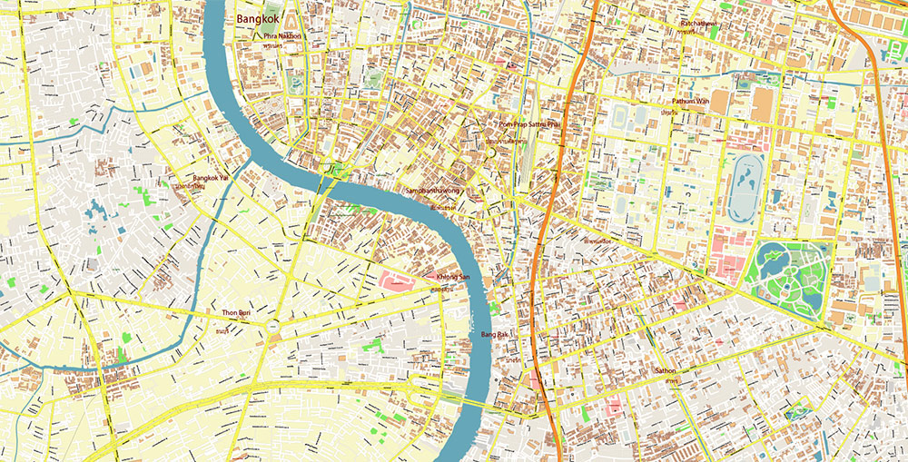 Bangkok Thailand Vector Map Exact High Detailed Street Map editable Adobe Illustrator in layers