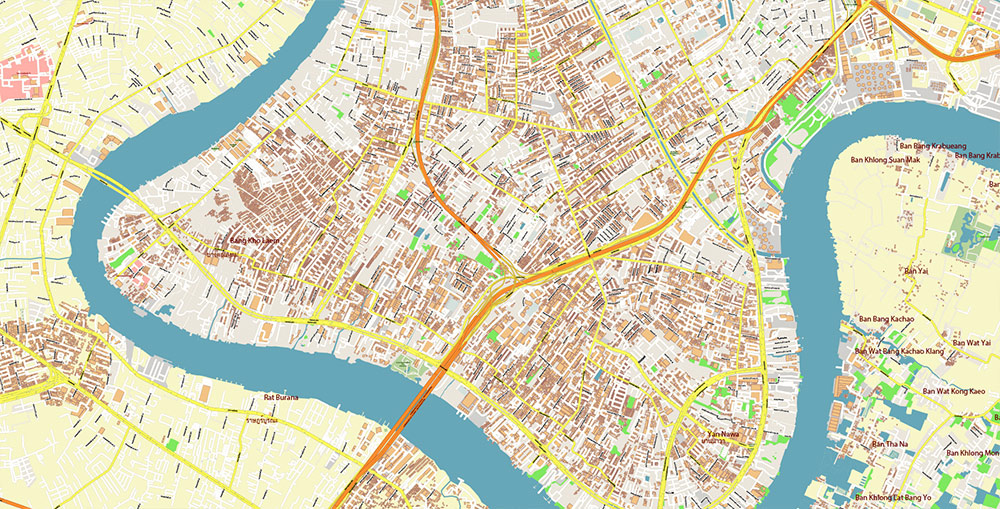 Bangkok Thailand Vector Map Exact High Detailed Street Map editable Adobe Illustrator in layers