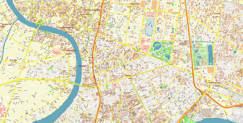 Bangkok Thailand Vector Map Exact High Detailed Street Map editable Adobe Illustrator in layers