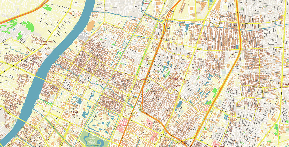 Bangkok Thailand Vector Map Exact High Detailed Street Map editable Adobe Illustrator in layers