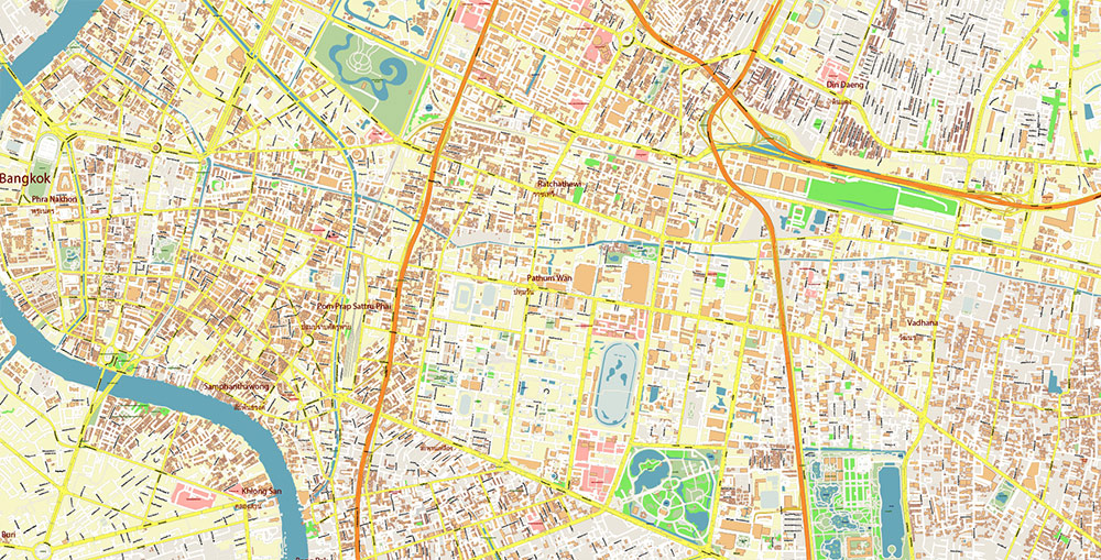 Bangkok Thailand Vector Map Exact High Detailed Street Map editable Adobe Illustrator in layers