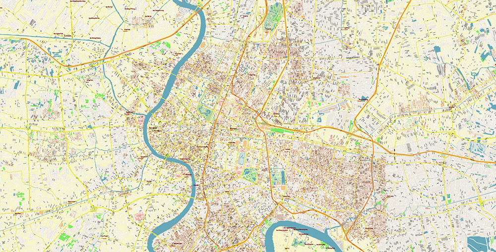 Bangkok Thailand Vector Map Exact High Detailed Street Map editable Adobe Illustrator in layers