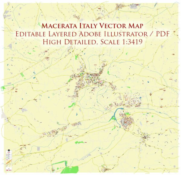 Macerata Italy Map Vector Exact High Detailed Street Map editable Adobe Illustrator in layers Macerata Italy Map Vector Exact High Detailed Street Map editable Adobe Illustrator in layers