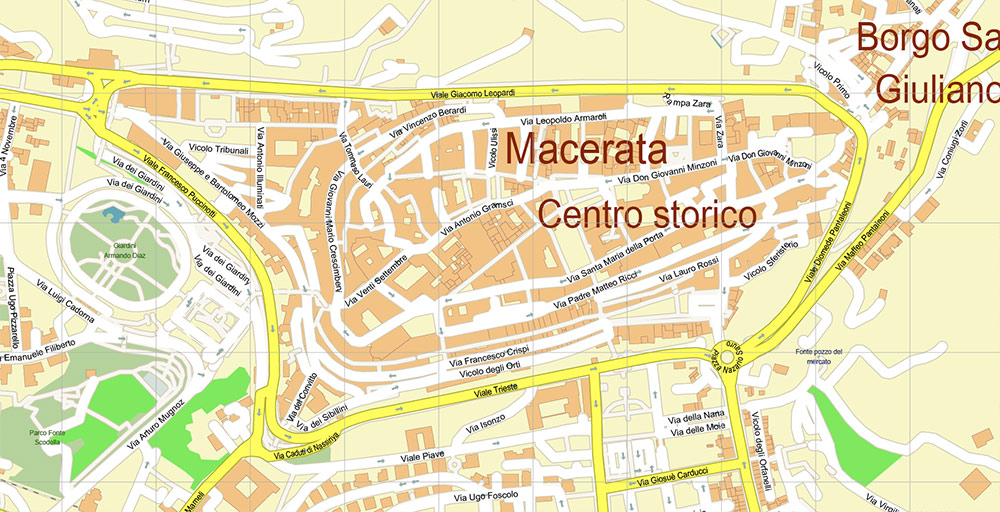 Macerata Italy Map Vector Exact High Detailed Street Map editable Adobe Illustrator in layers
