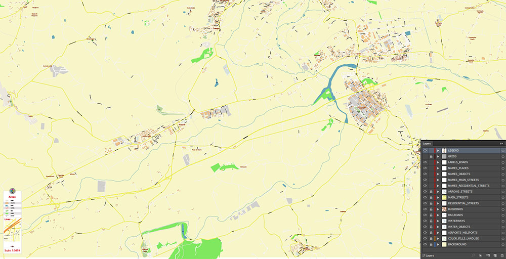 Macerata Italy Map Vector Exact High Detailed Street Map editable Adobe Illustrator in layers