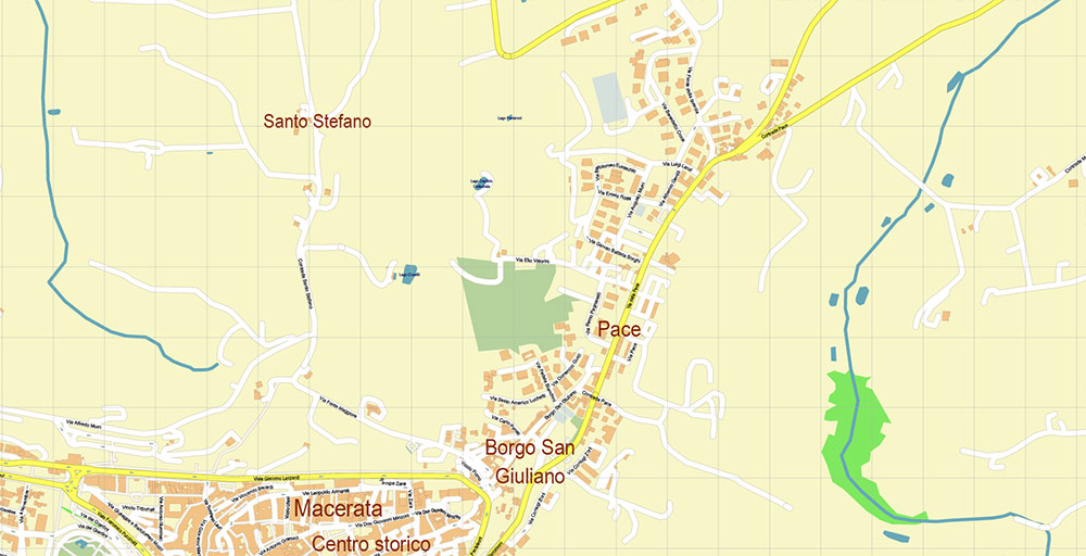 Macerata Italy Map Vector Exact High Detailed Street Map editable Adobe Illustrator in layers
