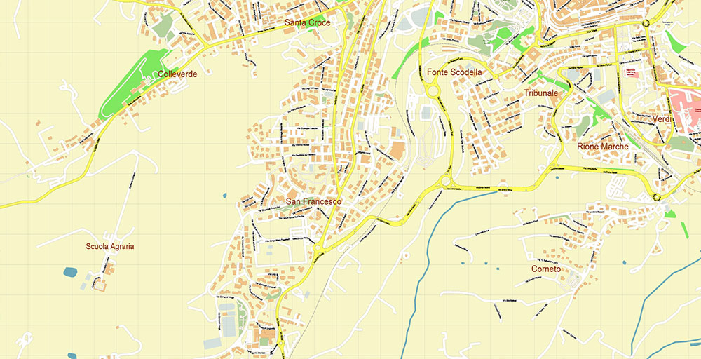 Macerata Italy Map Vector Exact High Detailed Street Map editable Adobe Illustrator in layers