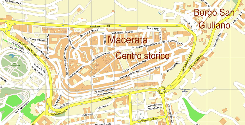 Macerata Italy Map Vector Exact High Detailed Street Map editable Adobe Illustrator in layers