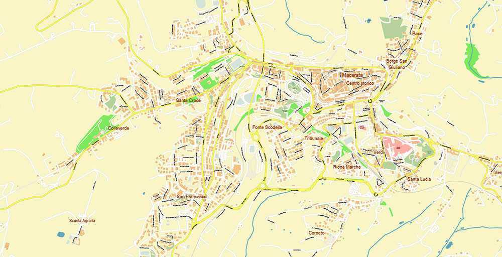 Macerata Italy Map Vector Exact High Detailed Street Map editable Adobe Illustrator in layers