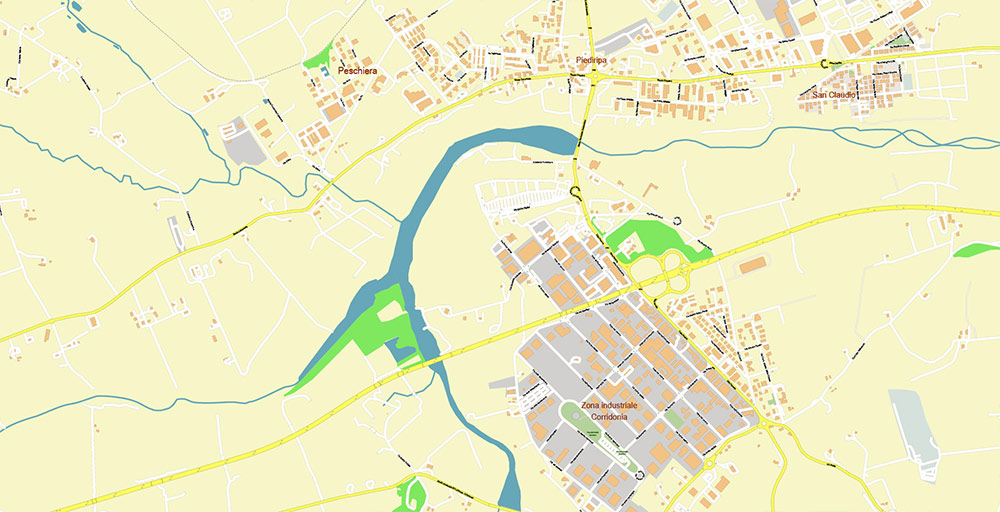 Macerata Italy Map Vector Exact High Detailed Street Map editable Adobe Illustrator in layers
