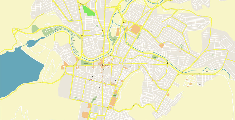 Mahabad Iran Vector Map Exact High Detailed Street Map editable Adobe Illustrator in layers