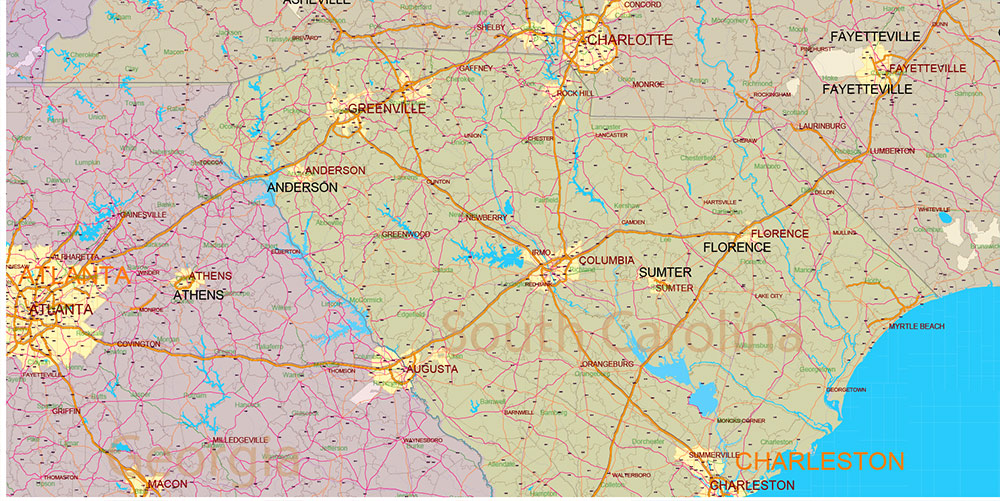 New England States US Map Vector Exact Extended High Detailed Road Map + Counties + zip-codes areas editable Adobe Illustrator in layers