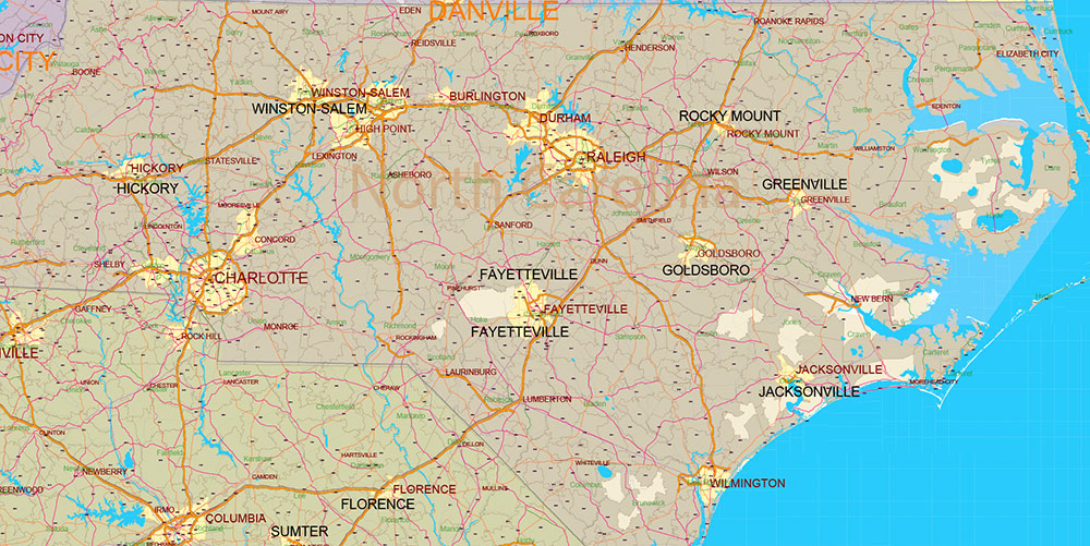 New England States US Map Vector Exact Extended High Detailed Road Map + Counties + zip-codes areas editable Adobe Illustrator in layers