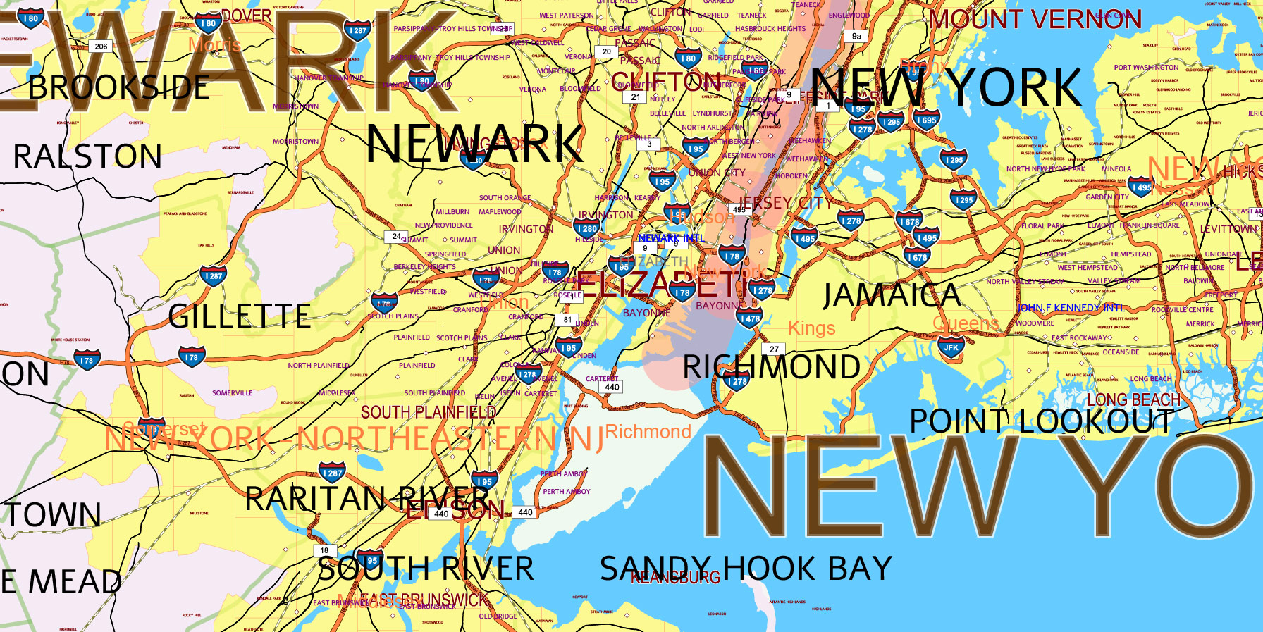 New England States US Map Vector Exact Extended High Detailed Road Map + Counties areas editable Adobe Illustrator in layers