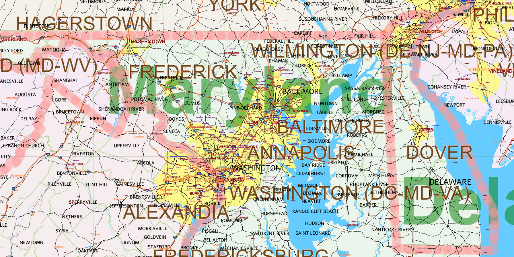 New England States US Map Vector Exact Extended High Detailed Road Map + Counties areas editable Adobe Illustrator in layers