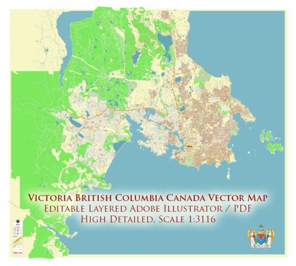 Victoria British Columbia Canada Vector Map Exact High Detailed Street Map editable Adobe Illustrator in layers