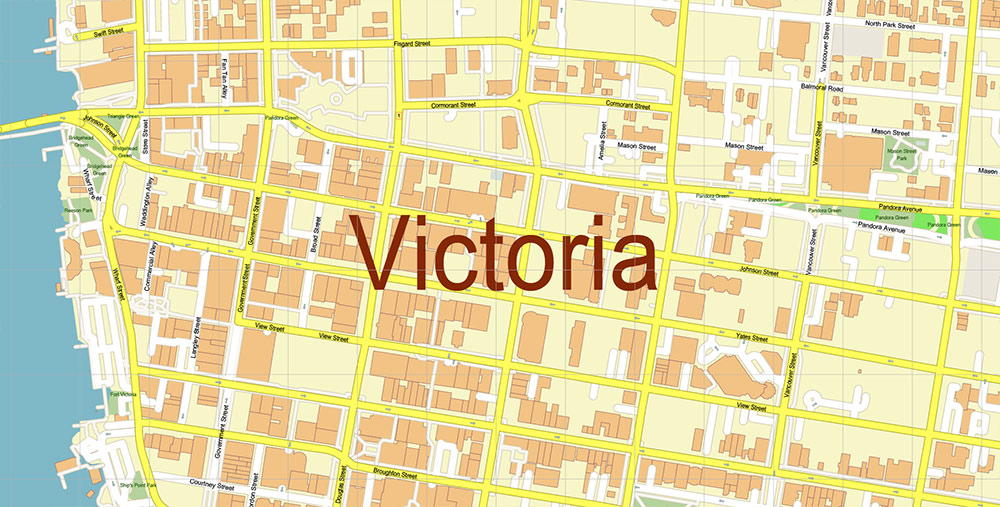Victoria British Columbia Canada Vector Map Exact High Detailed Street Map editable Adobe Illustrator in layers
