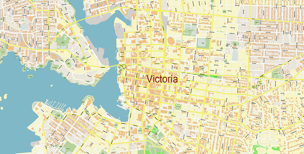 Victoria British Columbia Canada Vector Map Exact High Detailed Street Map editable Adobe Illustrator in layers