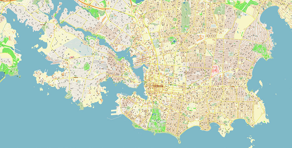 Victoria British Columbia Canada Vector Map Exact High Detailed Street Map editable Adobe Illustrator in layers