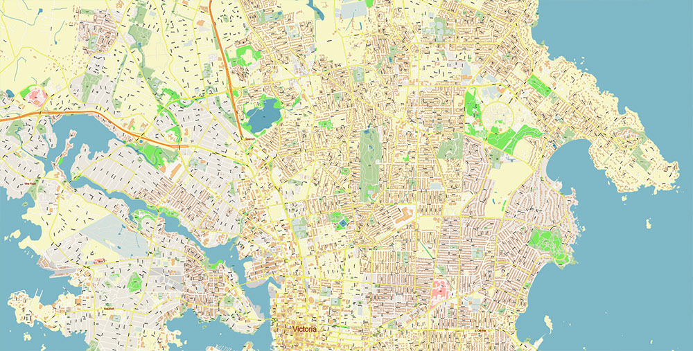 Victoria British Columbia Canada Vector Map Exact High Detailed Street Map editable Adobe Illustrator in layers
