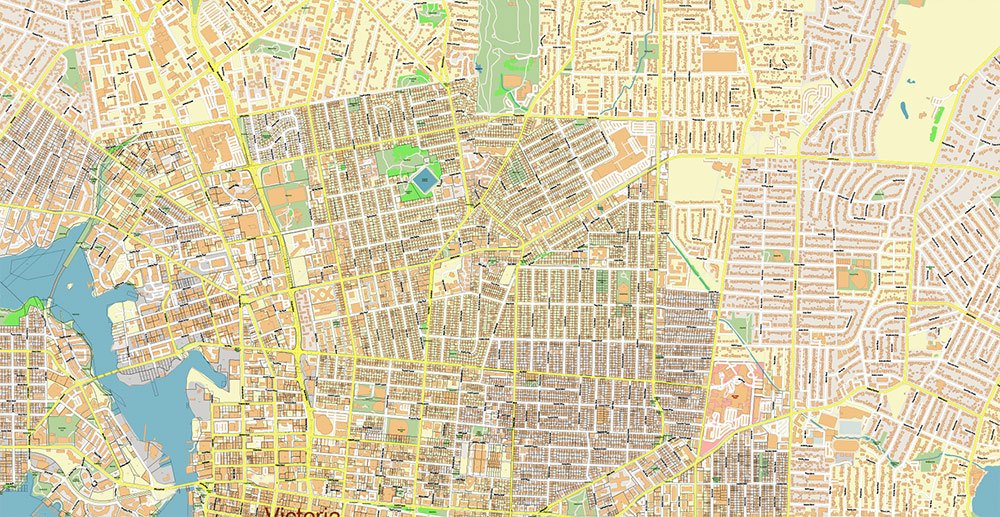 Victoria British Columbia Canada Vector Map Exact Extended High Detailed Street Map + land parcels + cadastral numbers editable Adobe Illustrator in layers