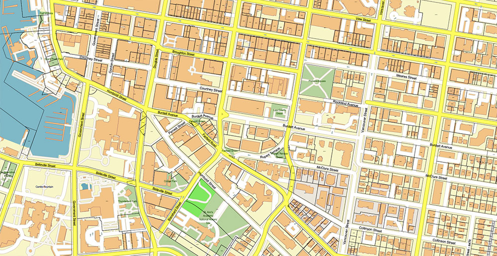 Victoria British Columbia Canada Vector Map Exact Extended High Detailed Street Map + land parcels + cadastral numbers editable Adobe Illustrator in layers