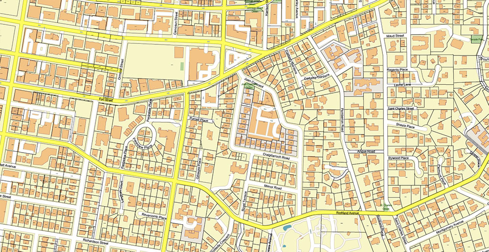 Victoria British Columbia Canada Vector Map Exact Extended High Detailed Street Map + land parcels + cadastral numbers editable Adobe Illustrator in layers