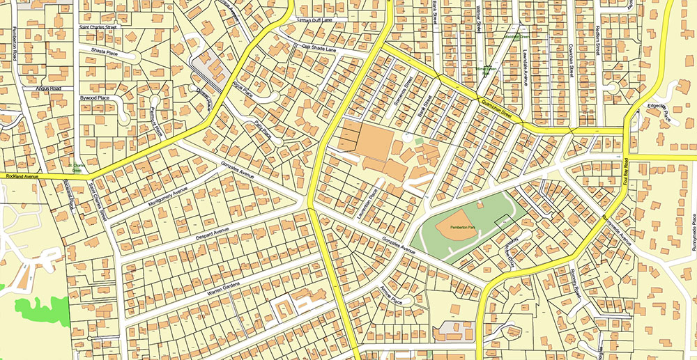 Victoria British Columbia Canada Vector Map Exact Extended High Detailed Street Map + land parcels + cadastral numbers editable Adobe Illustrator in layers