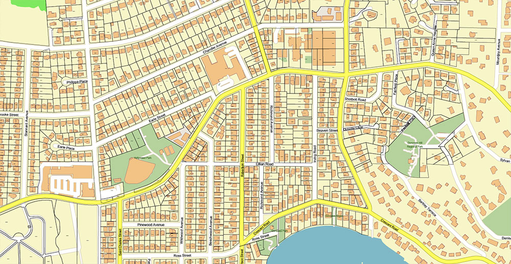 Victoria British Columbia Canada Vector Map Exact Extended High Detailed Street Map + land parcels + cadastral numbers editable Adobe Illustrator in layers
