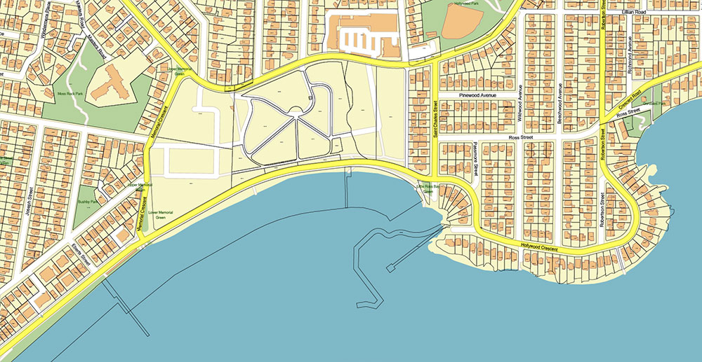 Victoria British Columbia Canada Vector Map Exact Extended High Detailed Street Map + land parcels + cadastral numbers editable Adobe Illustrator in layers