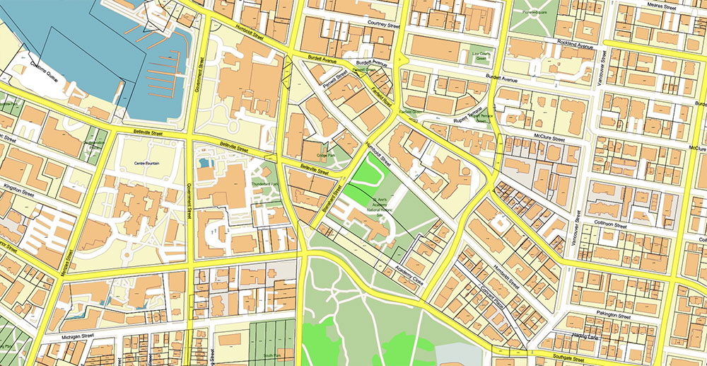 Victoria British Columbia Canada Vector Map Exact Extended High Detailed Street Map + land parcels + cadastral numbers editable Adobe Illustrator in layers