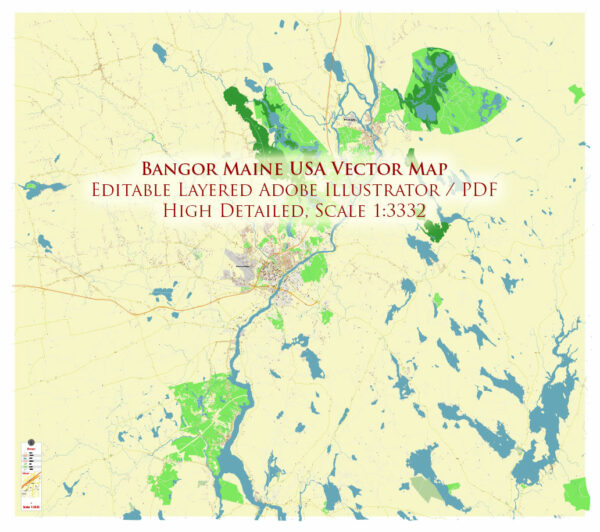 Bangor Maine USA Vector Map Exact High Detailed Street Map editable Adobe Illustrator in layers Bangor Maine USA Vector Map Exact High Detailed Street Map editable Adobe Illustrator in layers
