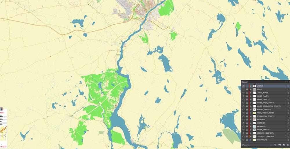 Bangor Maine USA Vector Map Exact High Detailed Street Map editable Adobe Illustrator in layers